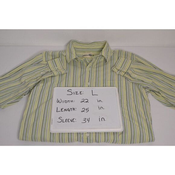 BKE Men's Large Contour Fit Yellow Striped Long Sleeve Button Down Shirt - Picture 11 of 11